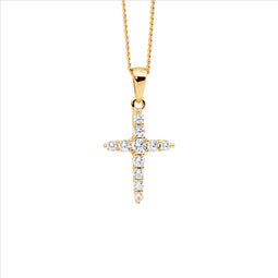 Ss Wh Cz 15Mm Cross Pendant W/Gold Plating