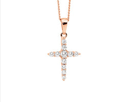 Ss Wh Cz 15Mm Cross Pendant W/Rose Gold Plating