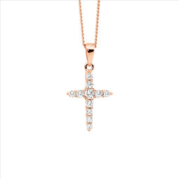 Ss Wh Cz 15Mm Cross Pendant W/Rose Gold Plating