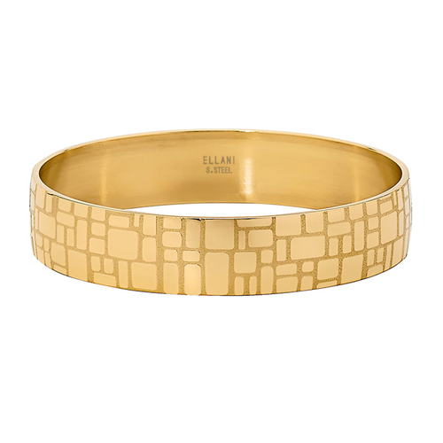 Stainless Steel Gold IP Plating 15mm Wide Bangle w/Square Design- size 20
