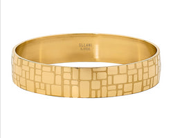 Stainless Steel Gold IP Plating 15mm Wide Bangle w/Square Design