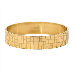 Stainless Steel Gold IP Plating 15mm Wide Bangle w/Square Design
