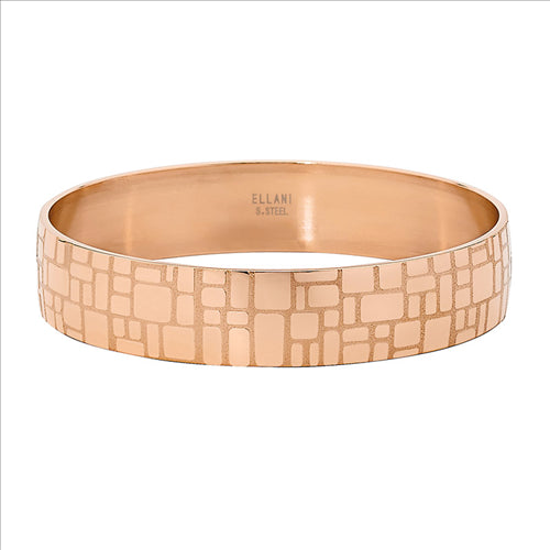 Stainless Steel Rose Gold IP Plating 15mm Wide Bangle w/Square Design