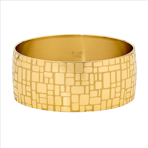 Stainless Steel Gold IP Plating 28mm Wide Bangle w/Square Design