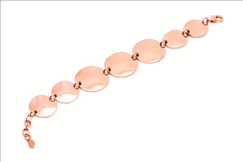Stainless Steel Multi Round Wave Disk Bracelet w/ Rose Gold IP Plating