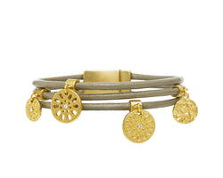 Leather And Yellow Gold Plated Daisy Bracelet