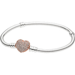 Moments Silver Bracelet With Pandora Rose Pave Heart Clasp