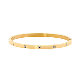 Ellani Yellow Gold Plated Hinged Wide Bangle With Cz