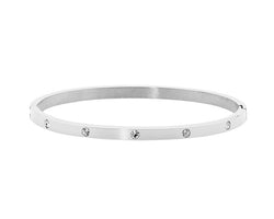 Ellani Stainless Steel Hinged Wide Bangle With Cz