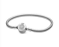 Snake Chain Silver Bracelet w Crown O Clasp w CZ