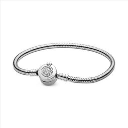 Snake Chain Silver Bracelet w Crown O Clasp w CZ