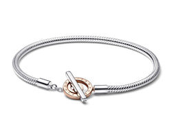 Snake Chain Sterling Silver And 14K Rose Gold-Plated Toggle Bracelet