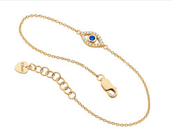 Ss Wh & Blue Cz Bezel Set Evil Eye Bracelet W/Gold Plating