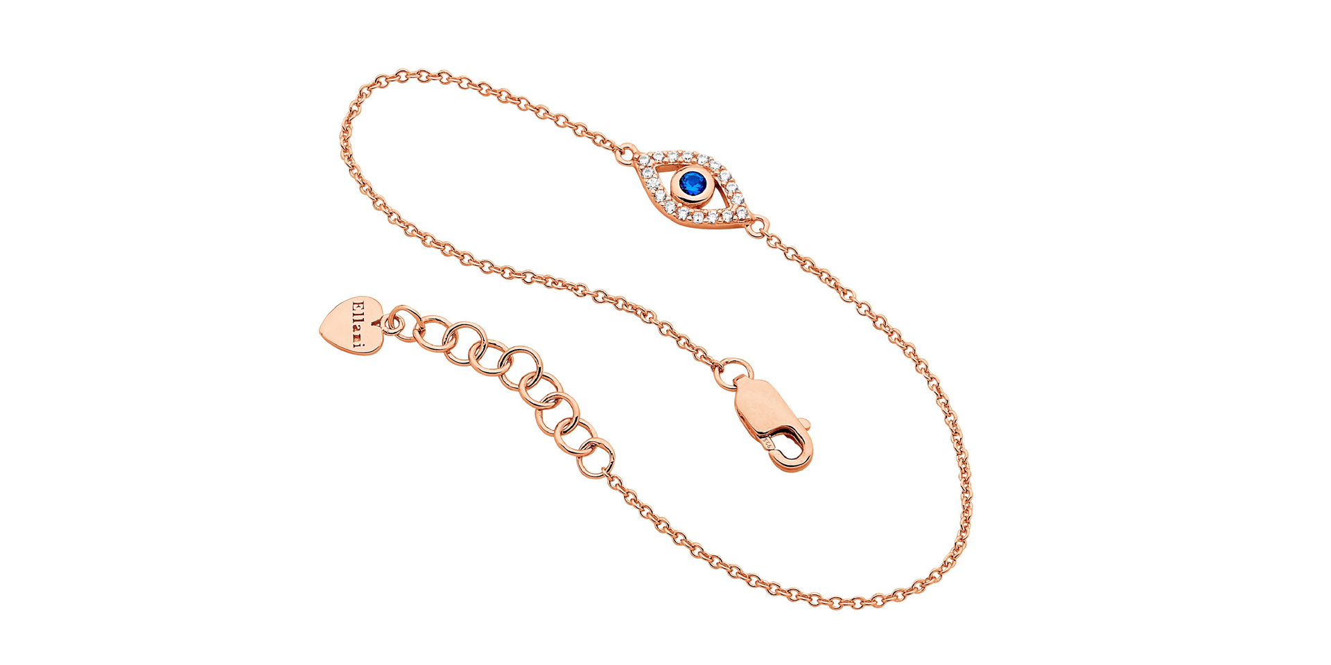Ss Wh & Blue Cz Bezel Set Evil Eye Bracelet W/Rose Gold Plating
