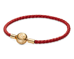 Pandora Moments Red Woven Leather Bracelet w Pandora Shine Clasp
