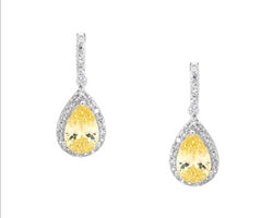 SS Citrine CZ Pear Drop Earrings w/ cz surround