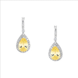 SS Citrine CZ Pear Drop Earrings w/ cz surround