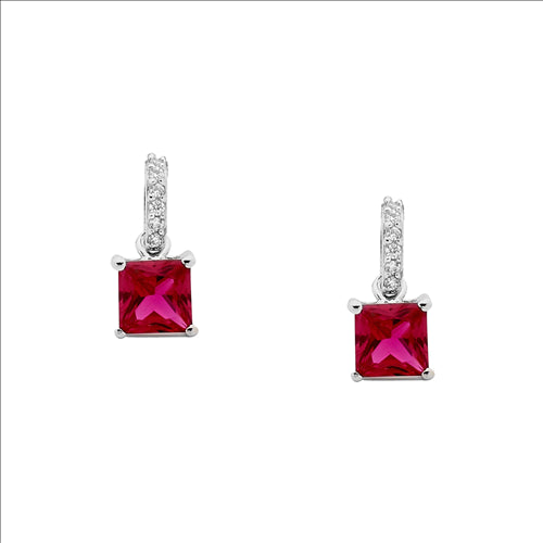 Sterling Silver White And Red Cz Earrings