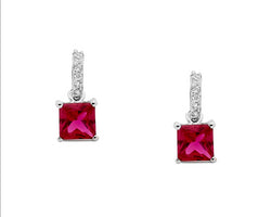 Sterling Silver White And Red Cz Earrings