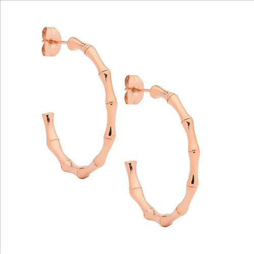Stainless Steel Bamboo Hoops w/ Rose Gold IP Plating