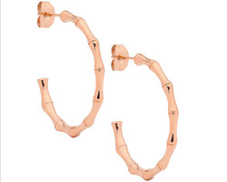 Stainless Steel Bamboo Hoops w/ Rose Gold IP Plating