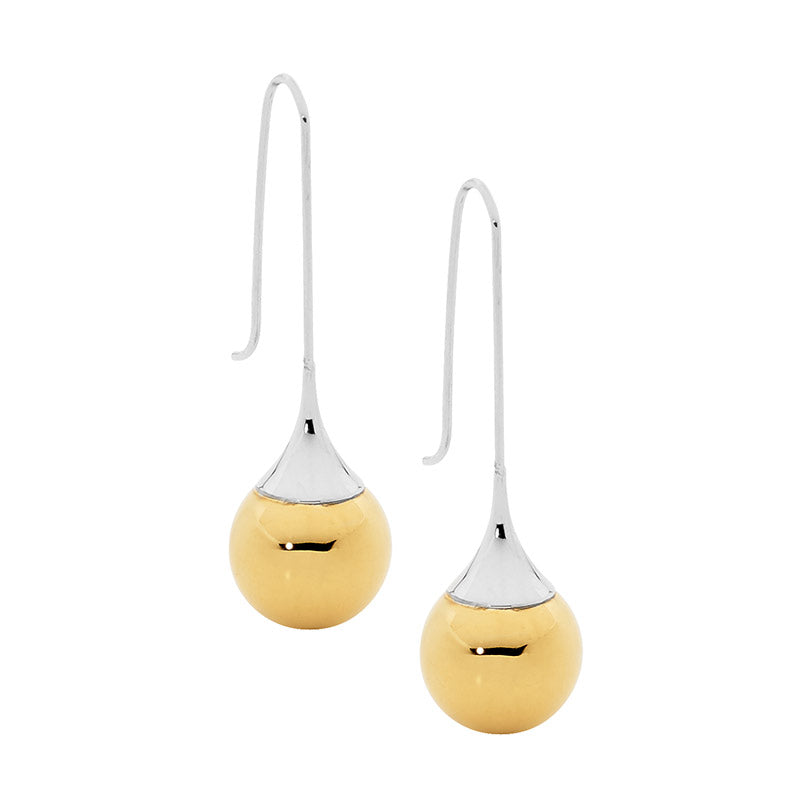 Ellani Stainless Steel Drop Earrings With Yellow Gold Plated Ball