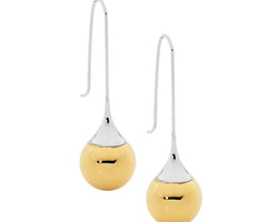 Ellani Stainless Steel Drop Earrings With Yellow Gold Plated Ball
