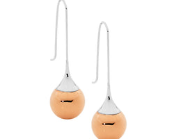 Ellani Stainless Steel Drop Earrings With Rose Gold Plated Ball