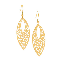 Filigree Leaf Drop Earrings With Yellow Gold Plating