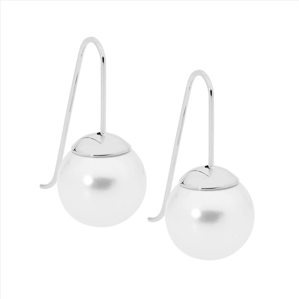 Stainless Steel Drop Earrings w/ 12mm Shell Pearl