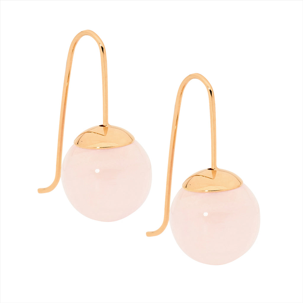 Rose Gold Plated Drop Earrings With Rose Quartz Ball