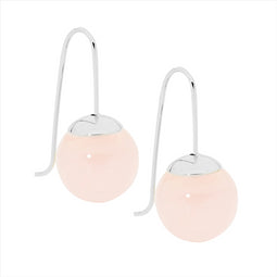 Stainless Steel Drop Earrings With Rose Quartz Ball