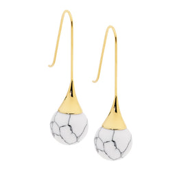 Yellow Gold Plated Howlite Ball Drop Earrings