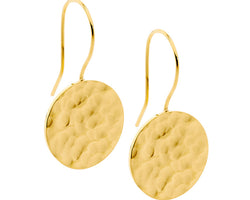 Yellow Gold Plated Hammered Effect Circle Drop Earrings