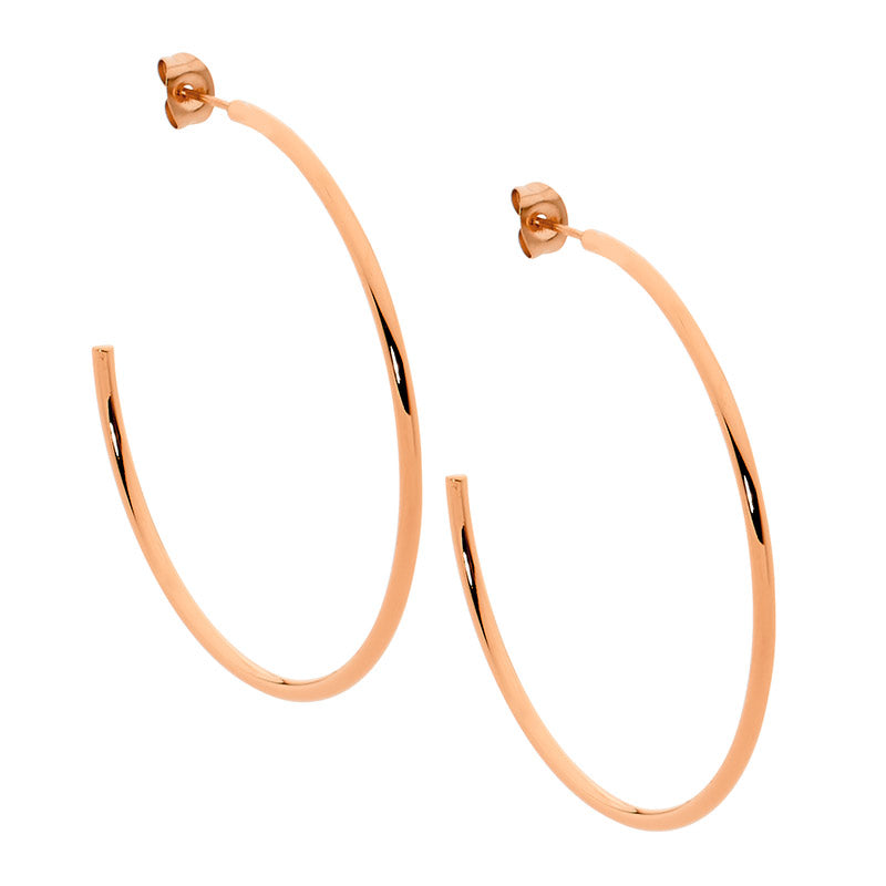 Stainless Steel 40mm Hoop Earrings w/ Rose Gold IP Plating