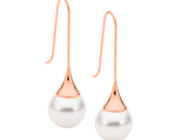 Long Drop Earrings w/ Shell Pearl & Rose Gold