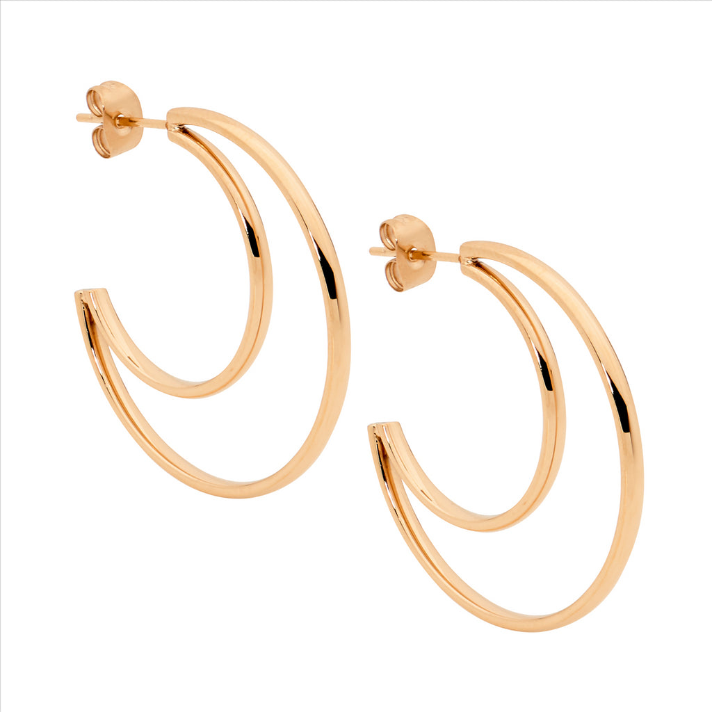 Double Hoop Earrings Rose Gold Plating