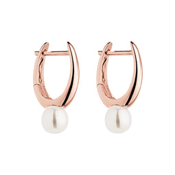 Najo Rose Gold Plated Huggie Earrings With Freshwater Pearls