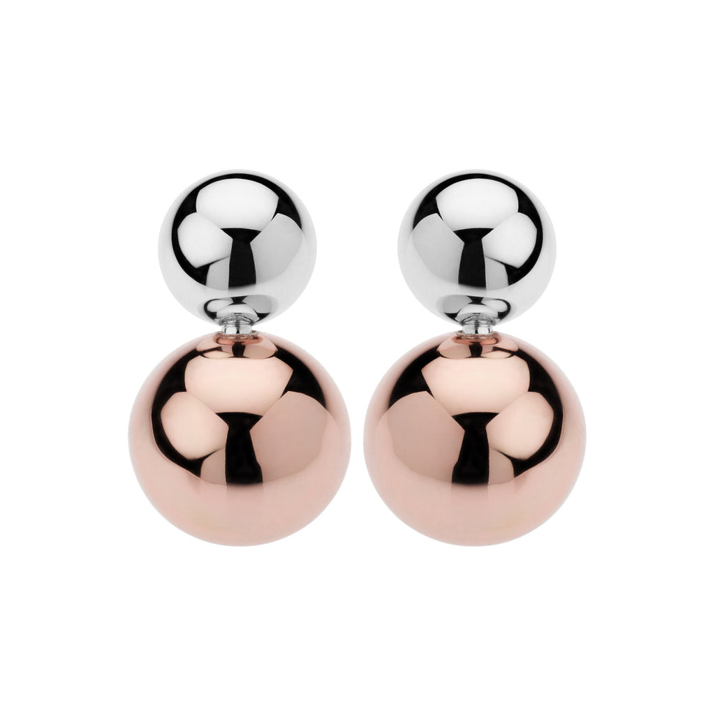 Najo Sterling Silver & Rose Gold Plated Double Ball Stud Earrings