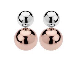 Najo Sterling Silver & Rose Gold Plated Double Ball Stud Earrings