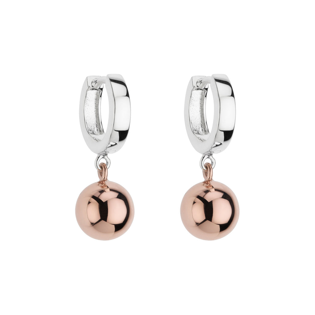 Najo Rose Gold Plated Silver Ball on Silver Huggies