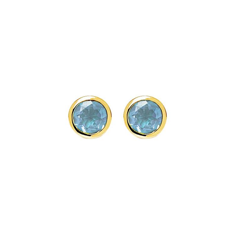 Najo Blue Topaz & Yellow Gold Plated Silver Stud Earrings
