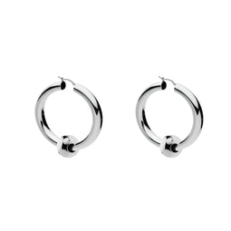Round Silver Tube Hoop Earring with Silver Bead
