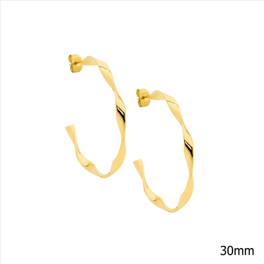 Yellow Gold Plated Twist Hoop Earrings