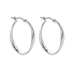 Silver Twisted Ribbon Oval Hoop Earrings