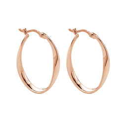 Rose Gold Plated Silver Ribbon Oval Hoop Earrings