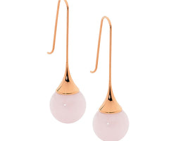 Ellani Rose Gold Plated Long Drop Earrings With Rose Quartz Ball