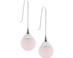 Ellani Stainless Steel Drop Earrings With Rose Quartz Ball