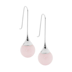 Ellani Stainless Steel Drop Earrings With Rose Quartz Ball