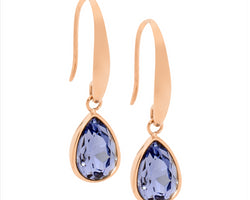 Tear Drop Earrings w/ Amethyst Glass & Rose Gold IP Plating